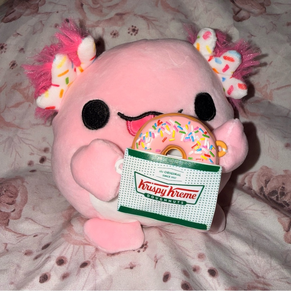 Pink Axolotle Plush with Donut and Sprinkles Krispy Kreme Merch
